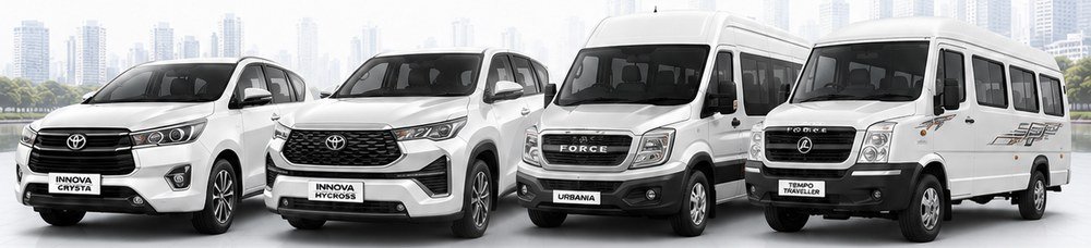 OrbitCab Van and Large Group fleet — Innova Crysta, Innova Hycross, Force Urbania, Tempo Traveller